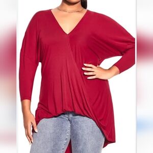 CITY CHIC Burgundy Jennifer High Low Tunic Top Women's Size L/20